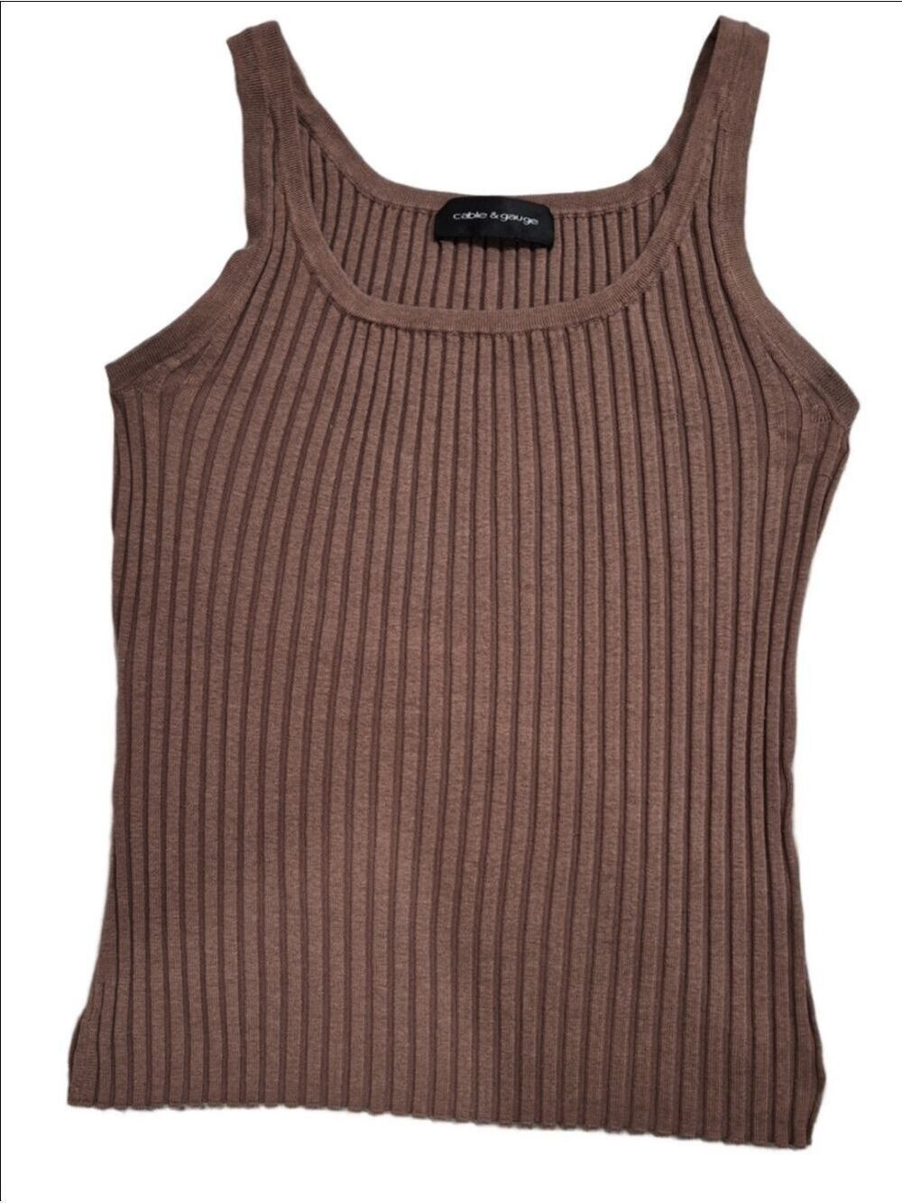 Cable & Gauge Brown Ribbed Tank Top Highly Stretchy One Size Fits Most